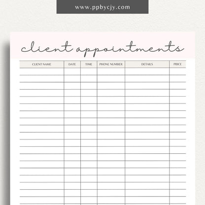 Client Appointment Reminder Printable Template – Digital Download for Organizing and Reminding About Client Appointments and Meetings