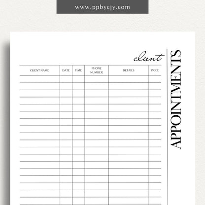 Client Appointment Reminder Printable Template – Digital Download for Organizing and Reminding About Client Appointments and Meetings