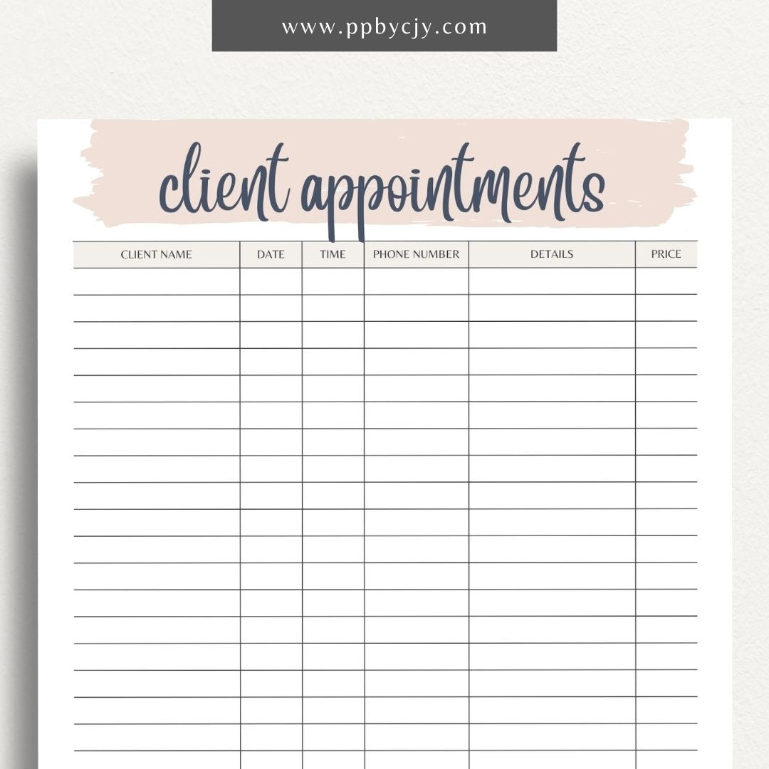 Client Appointment Reminder Printable Template – Digital Download for Organizing and Reminding About Client Appointments and Meetings