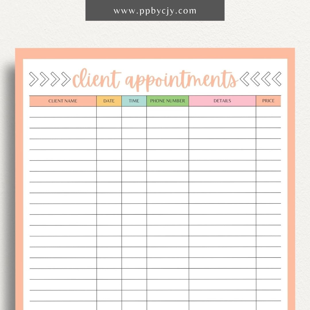 Client Appointment Reminder Printable Template – Digital Download for Organizing and Reminding About Client Appointments and Meetings