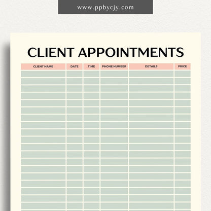 Client Appointment Reminder Printable Template – Digital Download for Organizing and Reminding About Client Appointments and Meetings