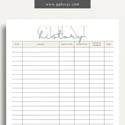 Client Payment History Printable Template – Digital Download for Recording and Tracking Client Payments and Transactions