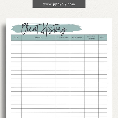 Client Payment History Printable Template – Digital Download for Recording and Tracking Client Payments and Transactions