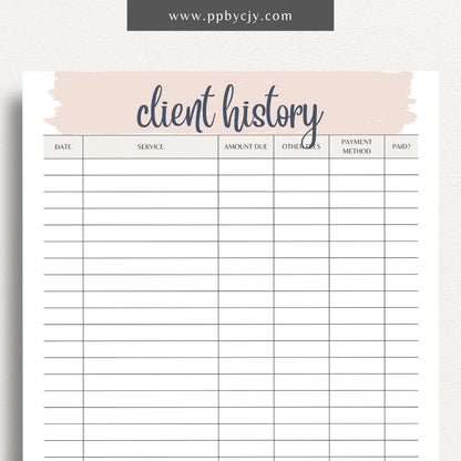 Client Payment History Printable Template – Digital Download for Recording and Tracking Client Payments and Transactions