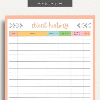 Client Payment History Printable Template – Digital Download for Recording and Tracking Client Payments and Transactions