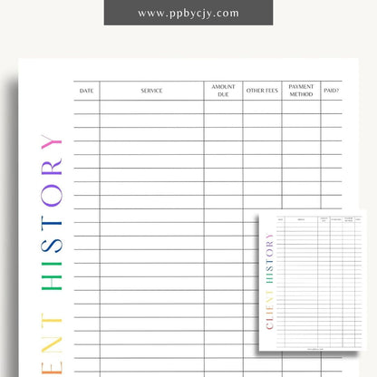 Client Payment History Printable Template – Digital Download for Recording and Tracking Client Payments and Transactions