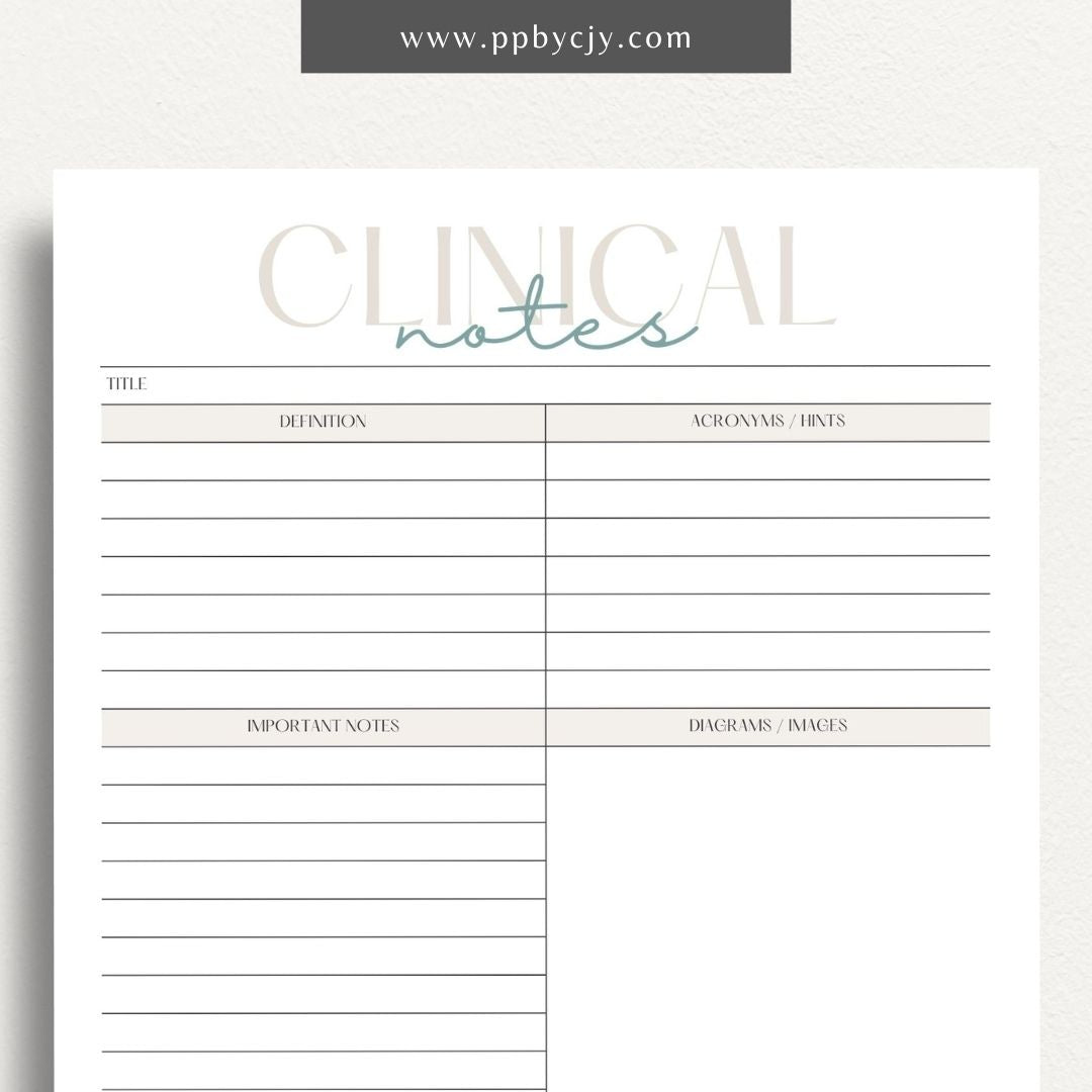 printable template page with columns and rows related to clinical nursing notes