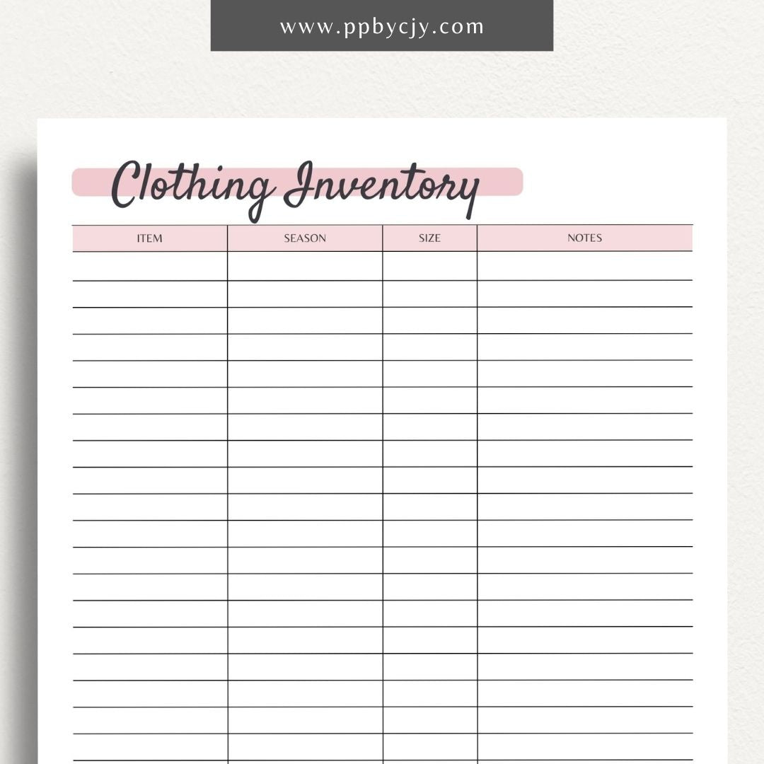Clothing Inventory Printable PDF Template