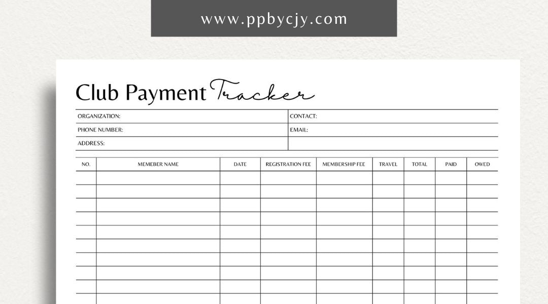 Track member payments and dues with this printable club payment tracker template