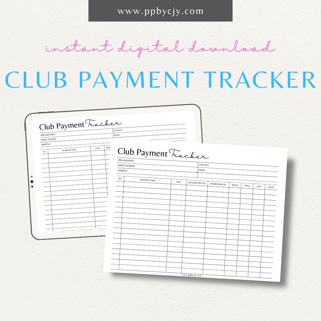 Track member payments and dues with this printable club payment tracker template