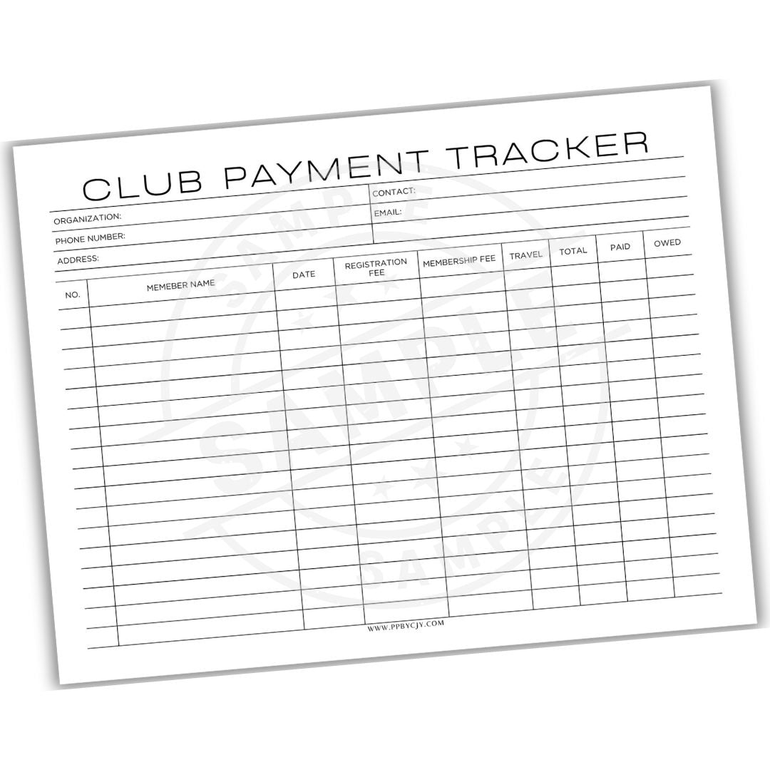 Club Payment Tracker form on a white background