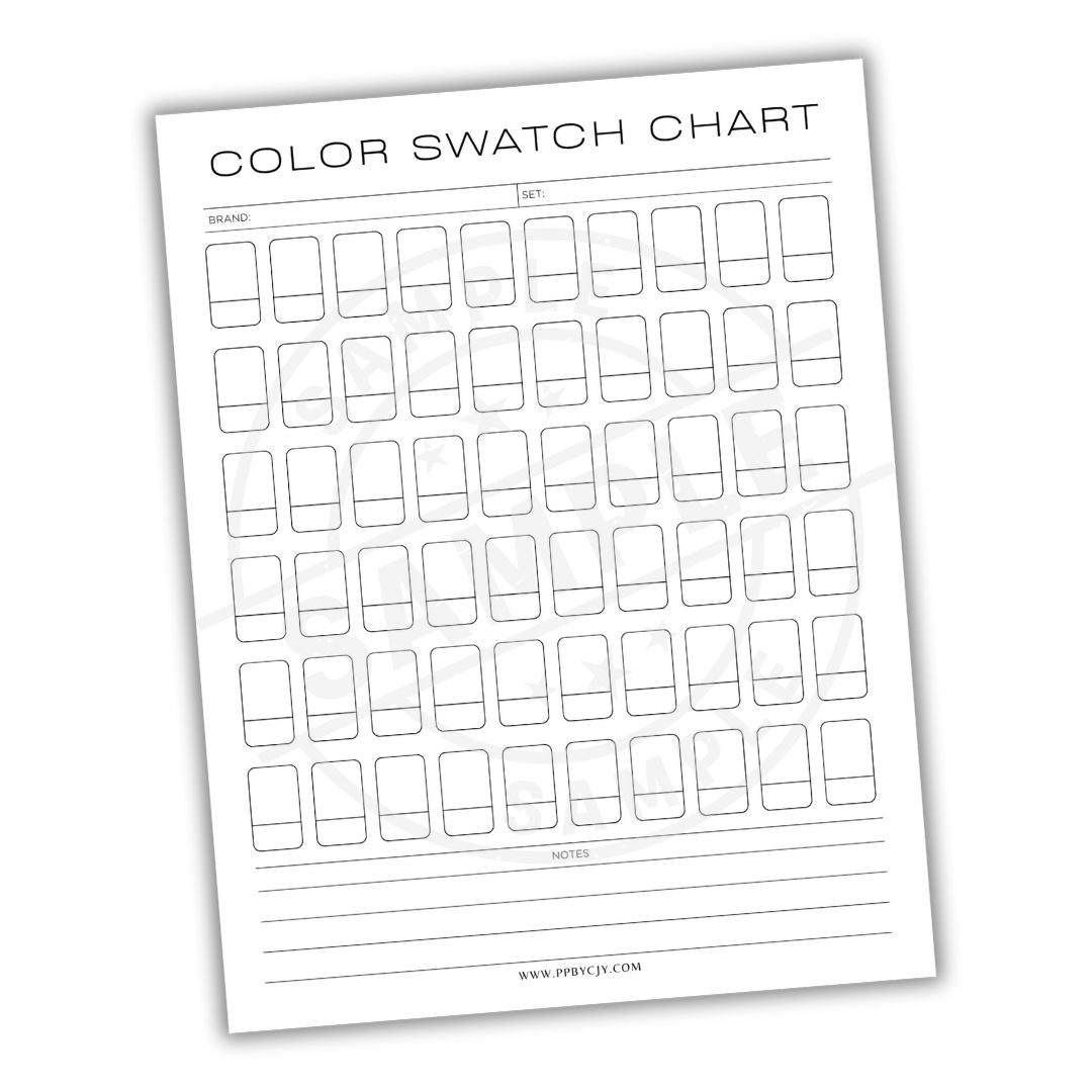 Color swatch chart with multiple color boxes on a white background