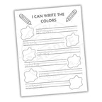 Color recognition worksheet for children on a white background