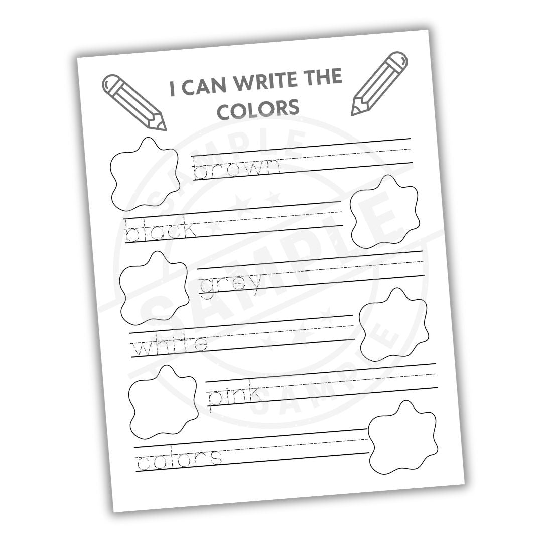 Color recognition worksheet for children on a white background