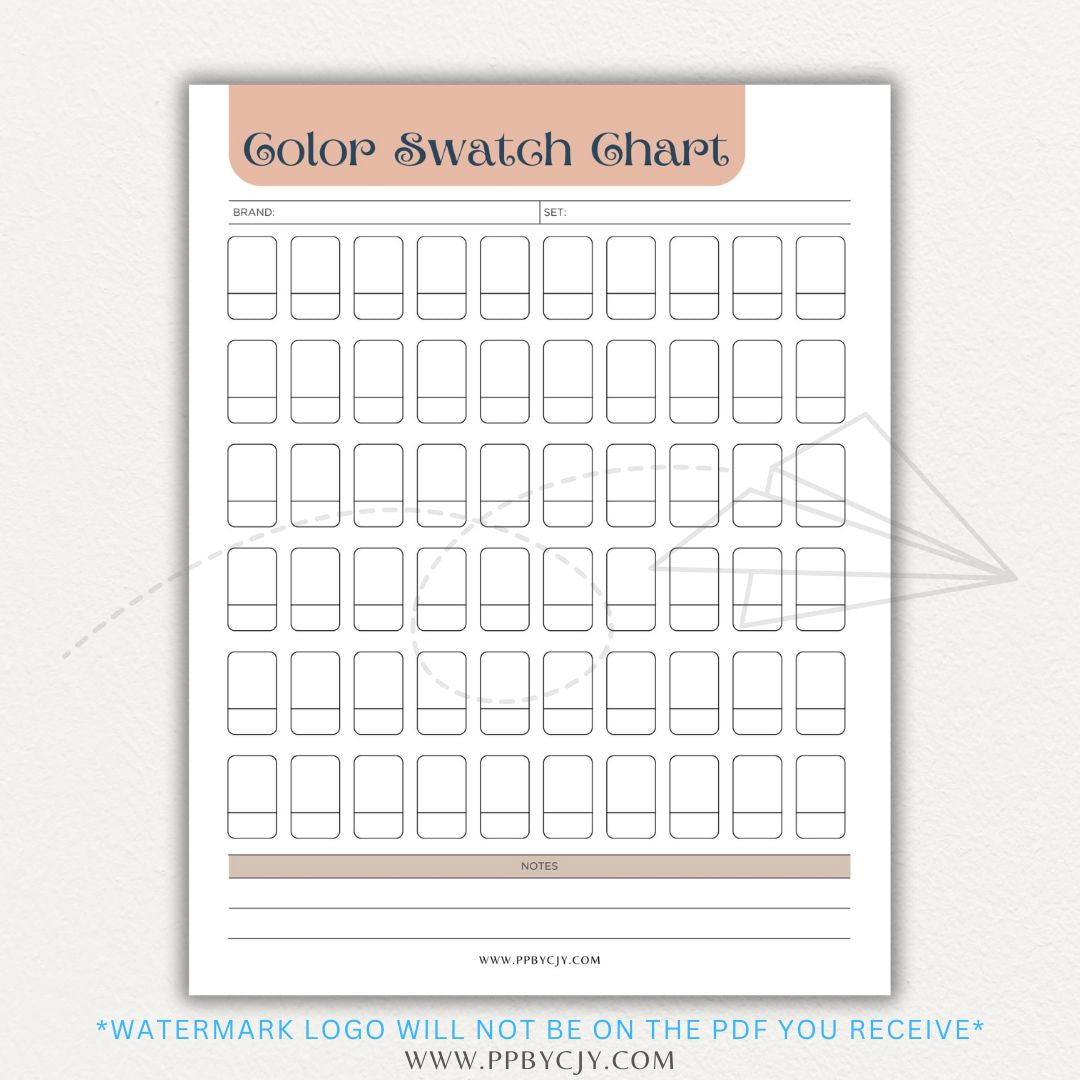 Color Swatch Chart Printable PDF Template