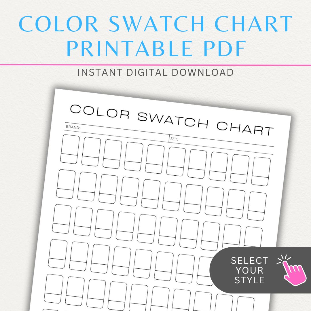 Color Swatch Chart Printable PDF Template for tracking and organizing colors, perfect for artists, designers, and crafters.

