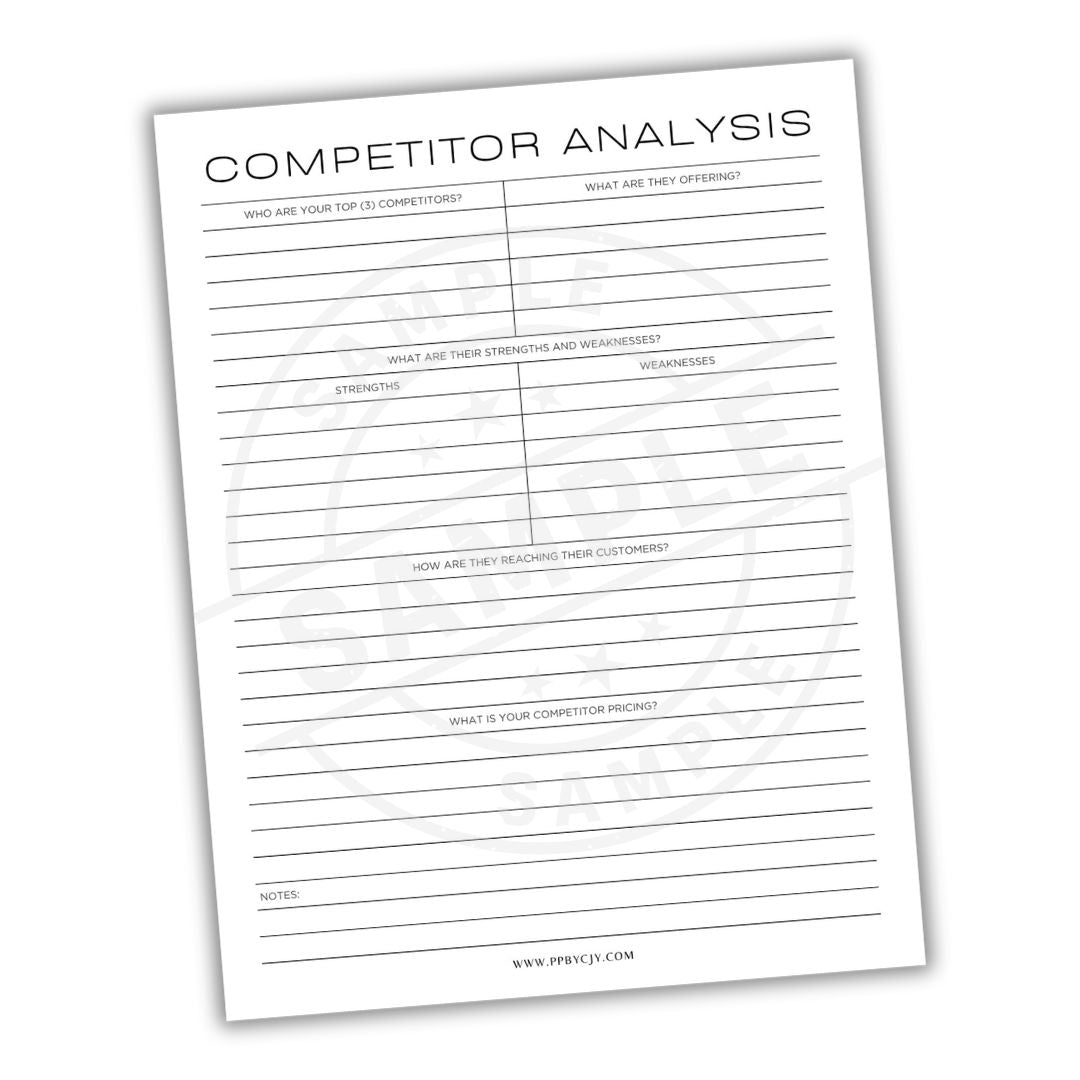 Competitor analysis worksheet on a white background
