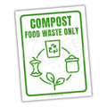 Compost food waste only sign with recycling icons on a white background