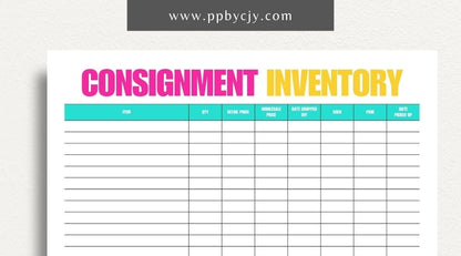 Consignment Inventory Printable Template – Digital Download for Tracking and Managing Consigned Inventory and Stock