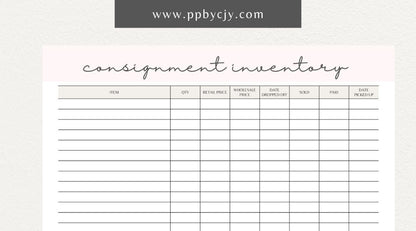 Consignment Inventory Printable Template – Digital Download for Tracking and Managing Consigned Inventory and Stock