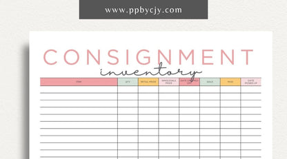 Consignment Inventory Printable Template – Digital Download for Tracking and Managing Consigned Inventory and Stock