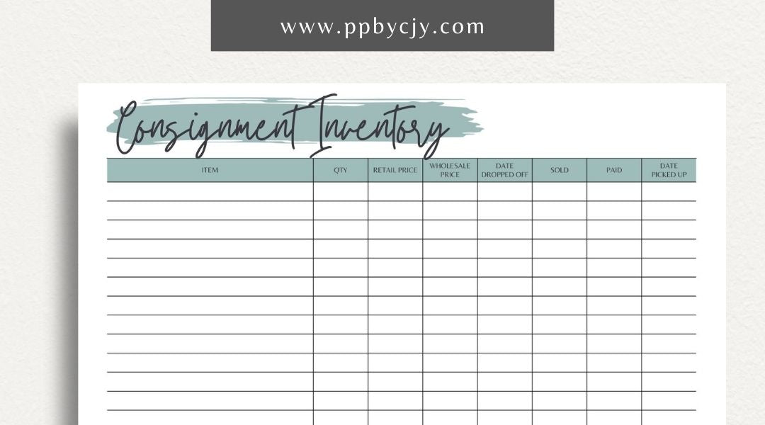 Consignment Inventory Printable Template – Digital Download for Tracking and Managing Consigned Inventory and Stock