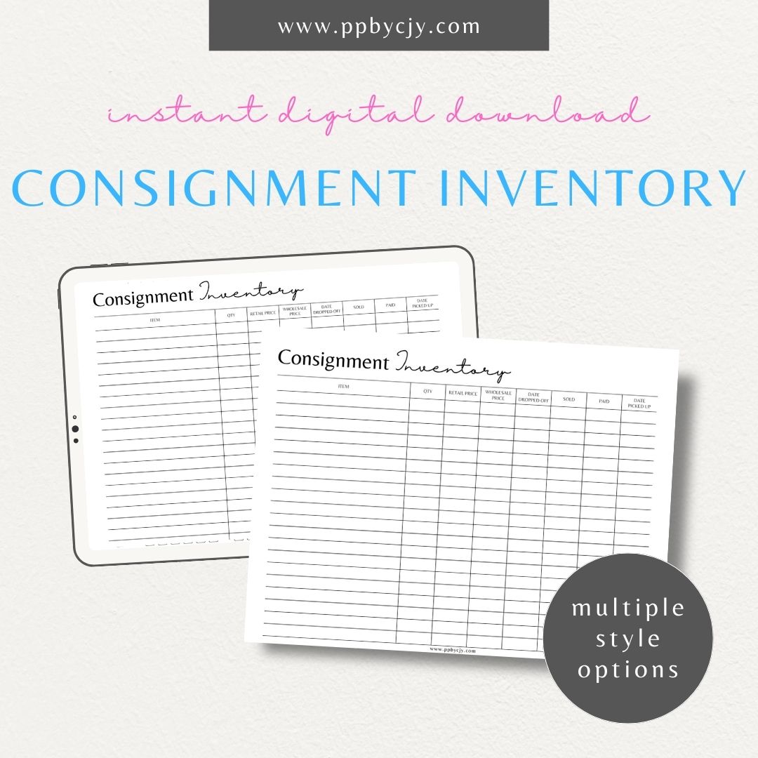 Consignment Inventory Printable Template – Digital Download for Tracking and Managing Consigned Inventory and Stock