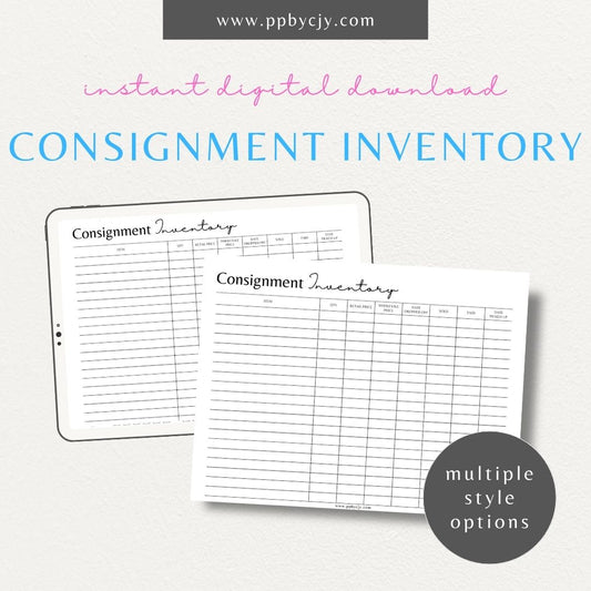 Consignment Inventory Printable Template – Digital Download for Tracking and Managing Consigned Inventory and Stock