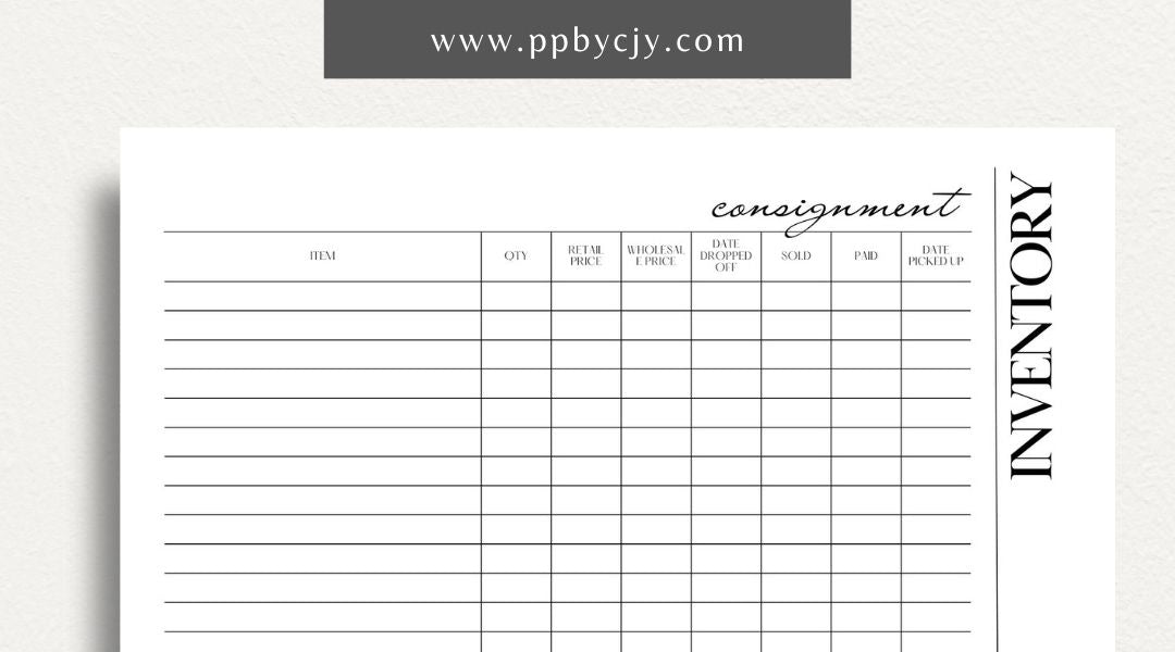 Consignment Inventory Printable Template – Digital Download for Tracking and Managing Consigned Inventory and Stock