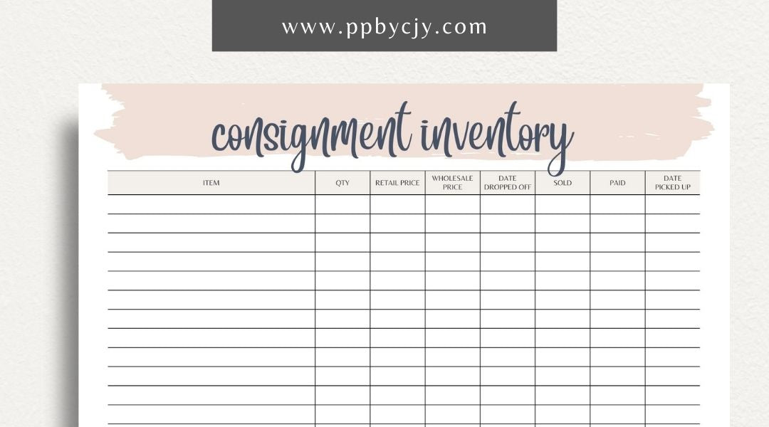 Consignment Inventory Printable Template – Digital Download for Tracking and Managing Consigned Inventory and Stock