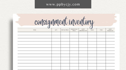 Consignment Inventory Printable Template – Digital Download for Tracking and Managing Consigned Inventory and Stock