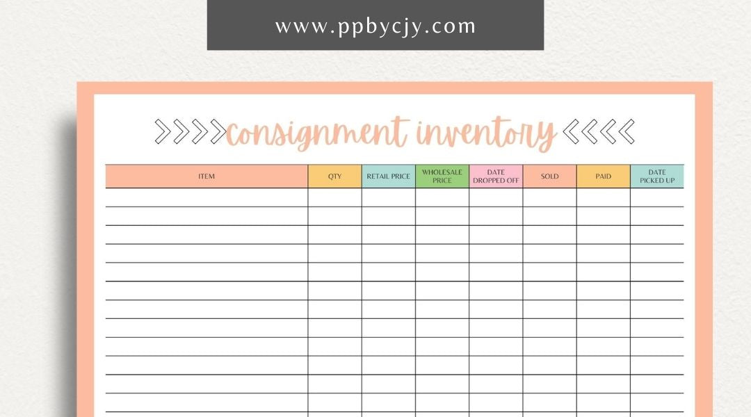 Consignment Inventory Printable Template – Digital Download for Tracking and Managing Consigned Inventory and Stock