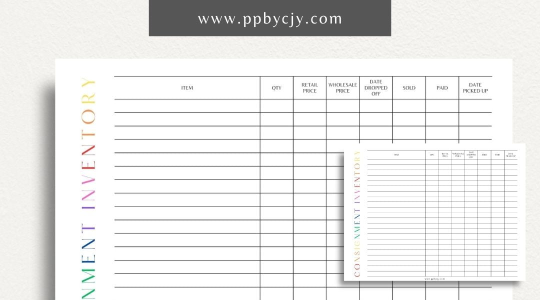 Consignment Inventory Printable Template – Digital Download for Tracking and Managing Consigned Inventory and Stock