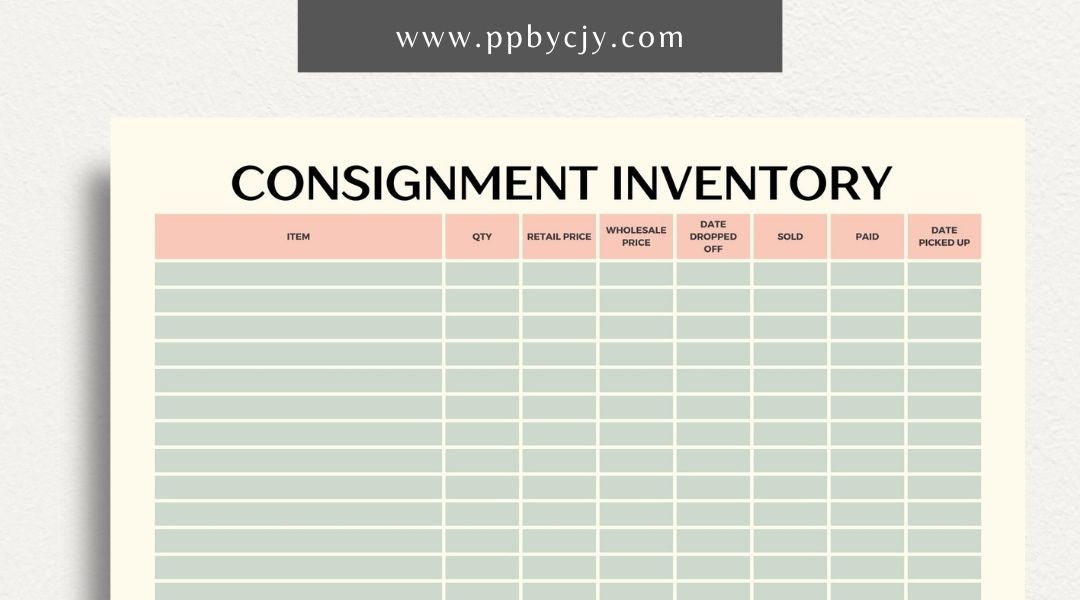 Consignment Inventory Printable Template – Digital Download for Tracking and Managing Consigned Inventory and Stock