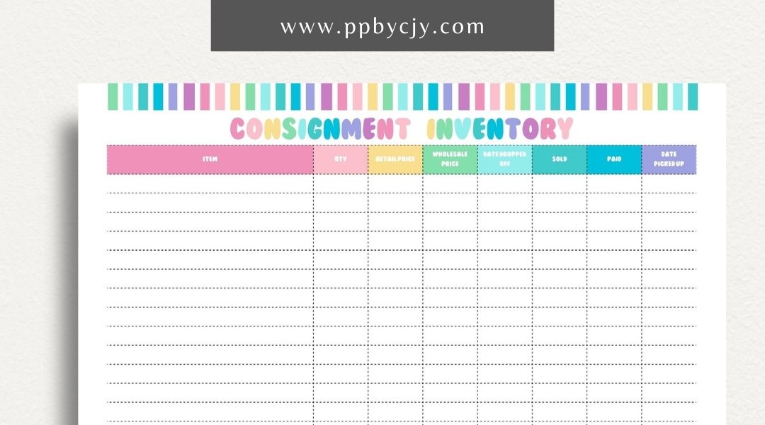 Consignment Inventory Printable Template – Digital Download for Tracking and Managing Consigned Inventory and Stock