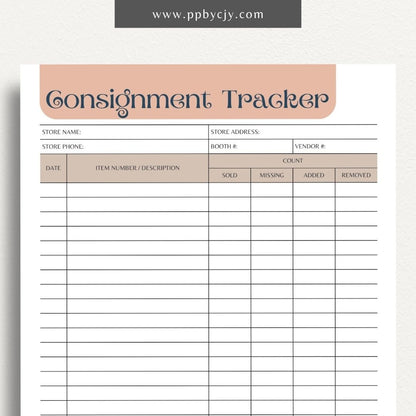 Consignment Tracker Printable Template – Digital Download for Monitoring and Recording Consignment Items and Transactions