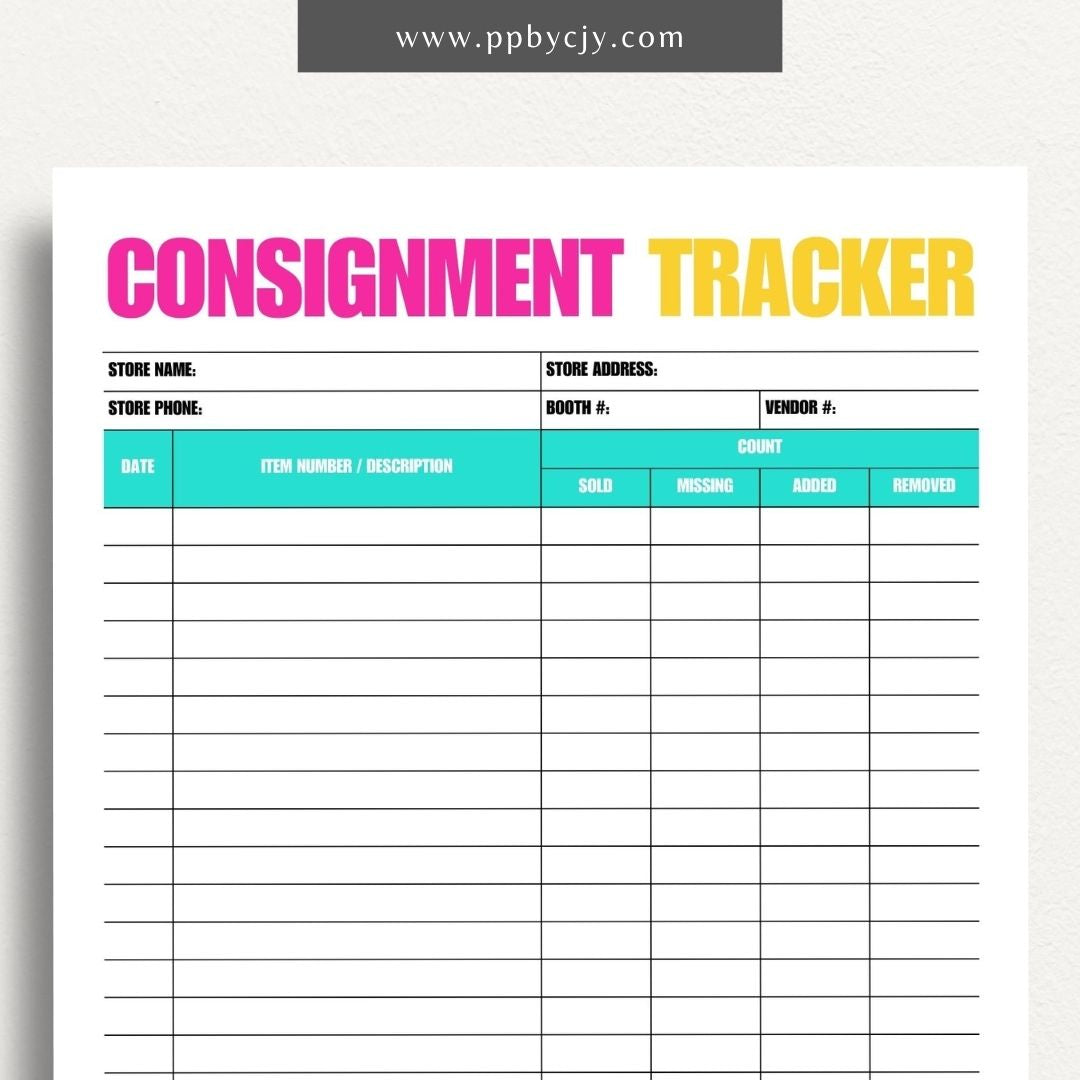 Consignment Tracker Printable Template – Digital Download for Monitoring and Recording Consignment Items and Transactions