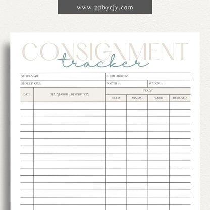 Consignment Tracker Printable Template – Digital Download for Monitoring and Recording Consignment Items and Transactions