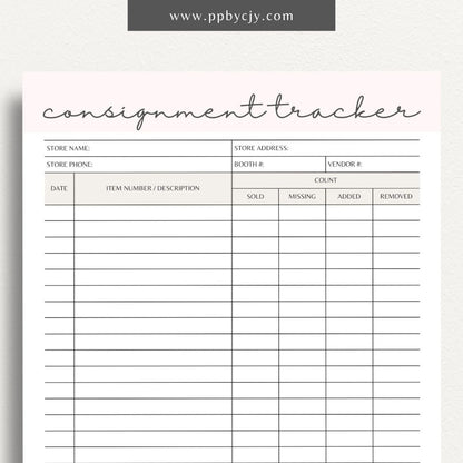 Consignment Tracker Printable Template – Digital Download for Monitoring and Recording Consignment Items and Transactions