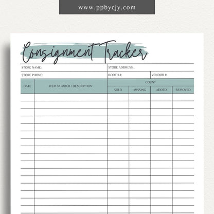 Consignment Tracker Printable Template – Digital Download for Monitoring and Recording Consignment Items and Transactions