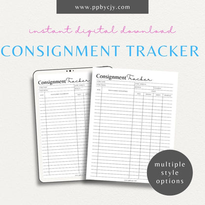 Consignment Tracker Printable Template – Digital Download for Monitoring and Recording Consignment Items and Transactions