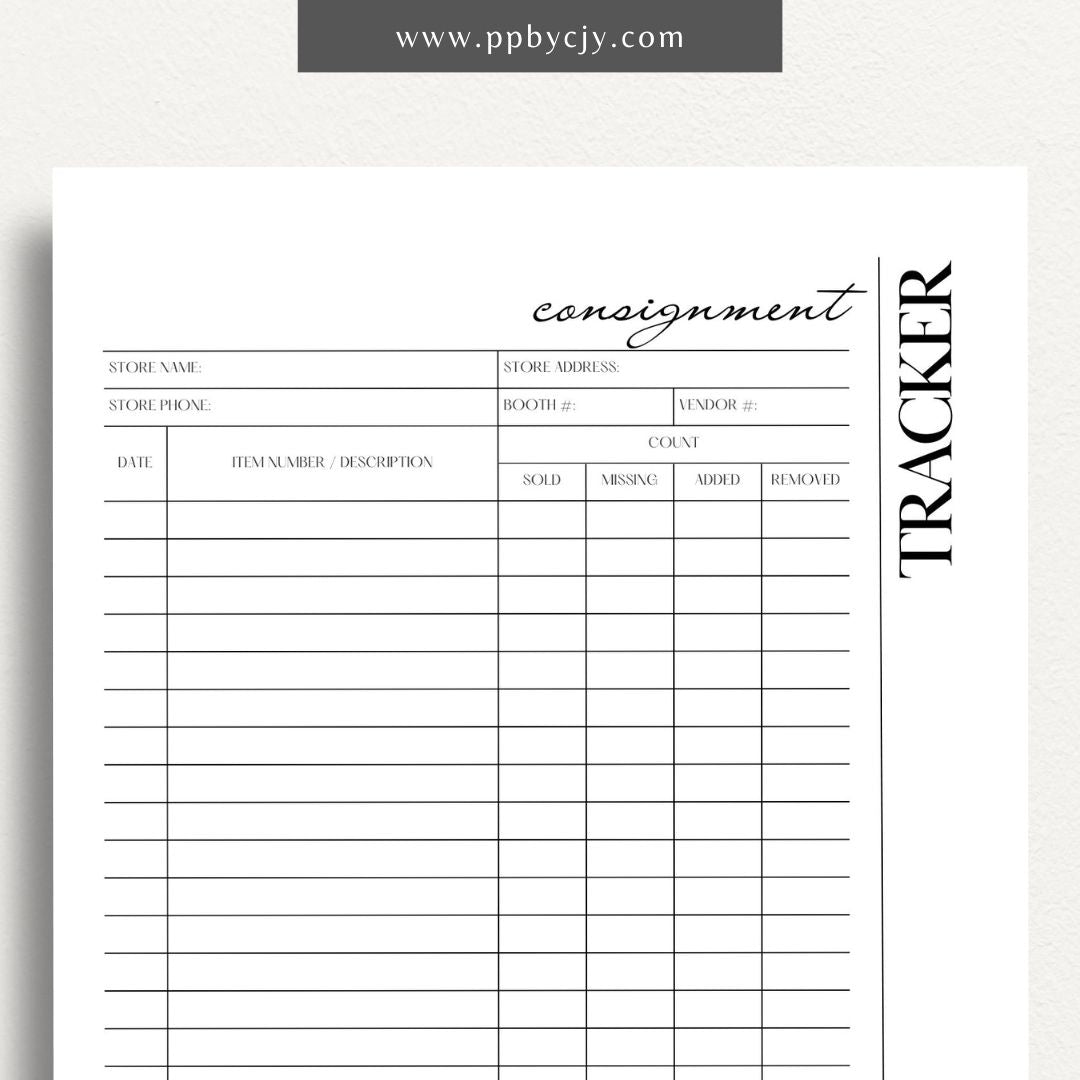 Consignment Tracker Printable Template – Digital Download for Monitoring and Recording Consignment Items and Transactions