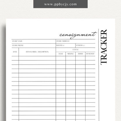 Consignment Tracker Printable Template – Digital Download for Monitoring and Recording Consignment Items and Transactions