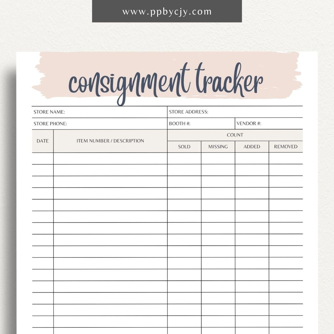 Consignment Tracker Printable Template – Digital Download for Monitoring and Recording Consignment Items and Transactions