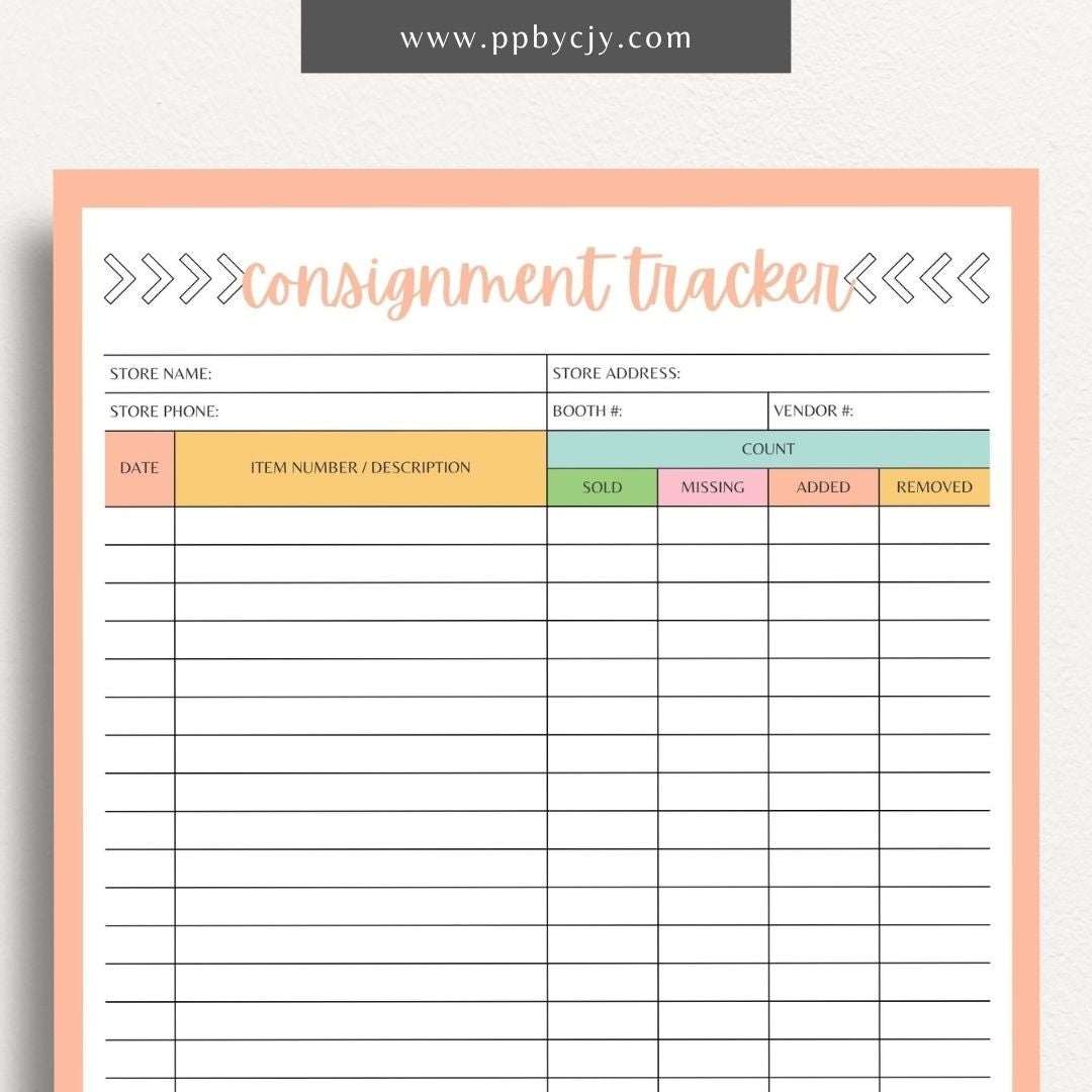 Consignment Tracker Printable Template – Digital Download for Monitoring and Recording Consignment Items and Transactions