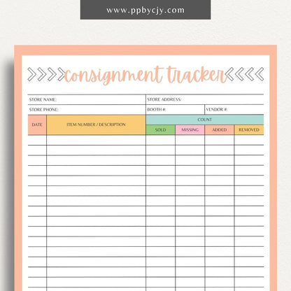 Consignment Tracker Printable Template – Digital Download for Monitoring and Recording Consignment Items and Transactions