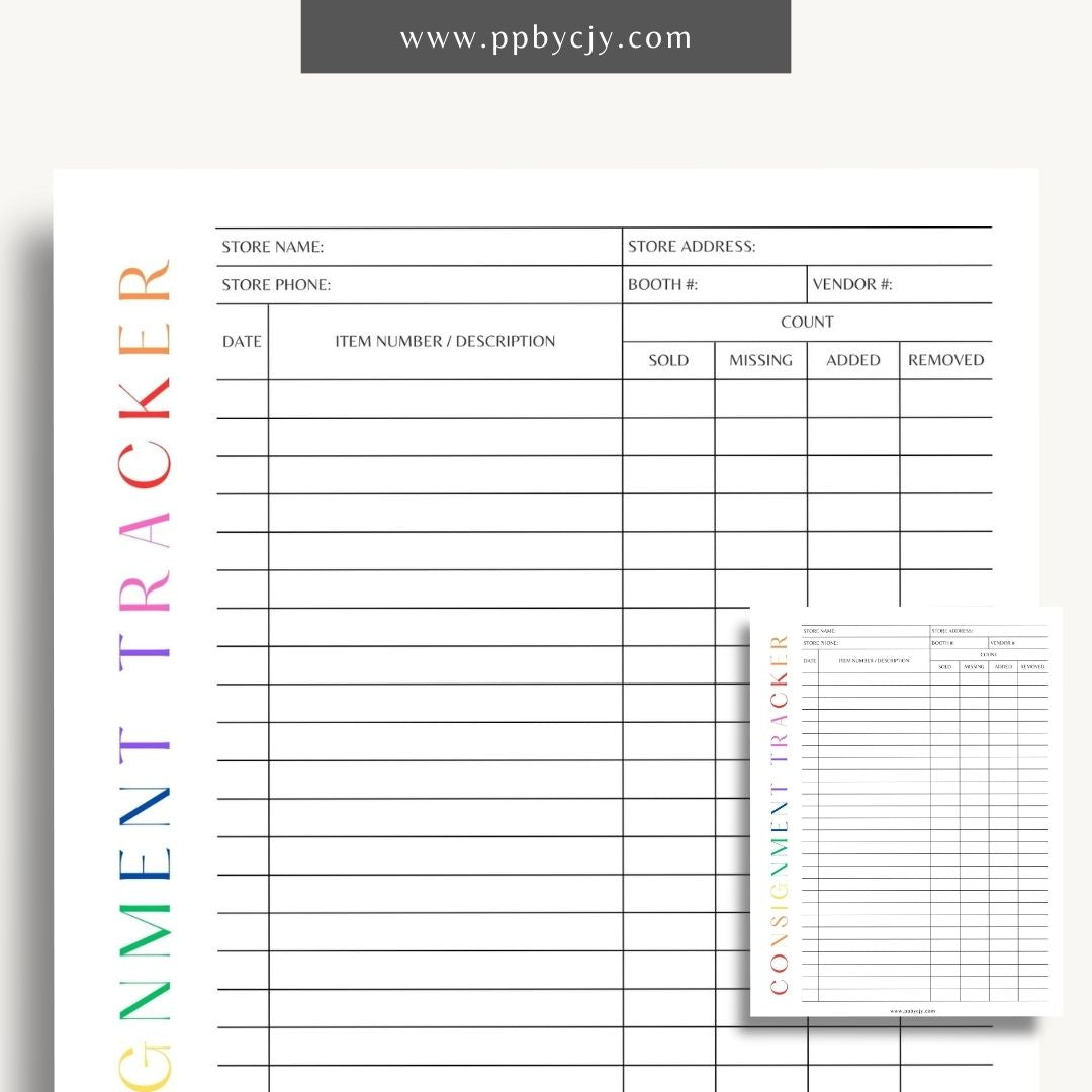 Consignment Tracker Printable Template – Digital Download for Monitoring and Recording Consignment Items and Transactions