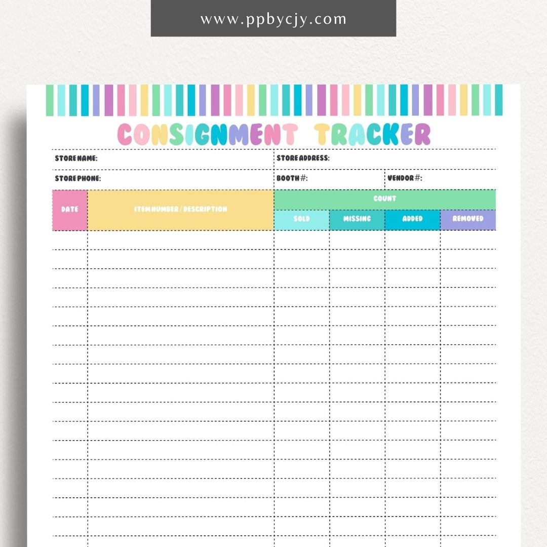 Consignment Tracker Printable Template – Digital Download for Monitoring and Recording Consignment Items and Transactions