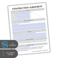 Construction agreement form with two pages and fillable fields on a white background