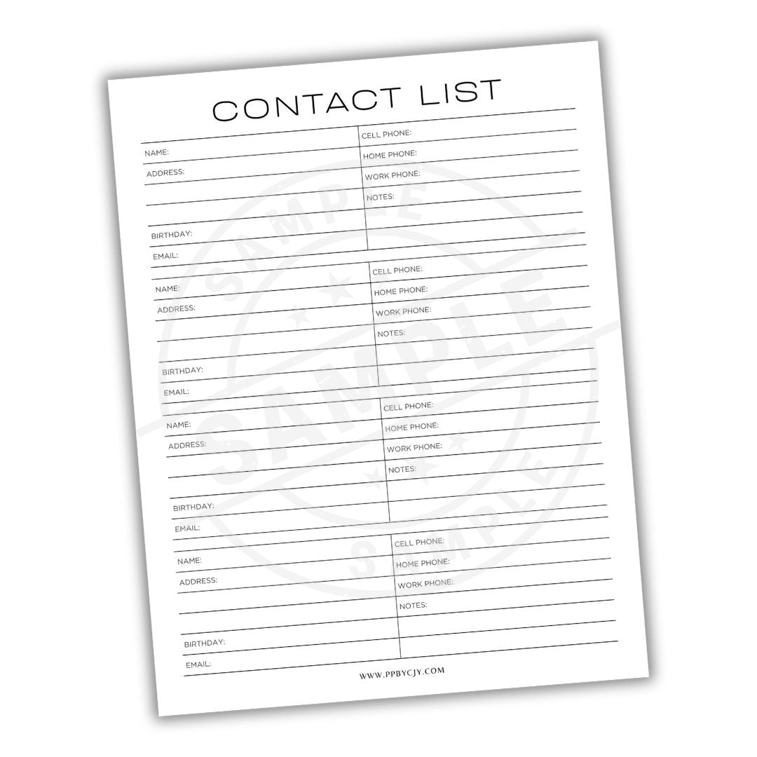 Contact list template on a white background